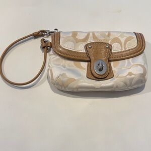 Coach Cream and Tan Signature Wristlet